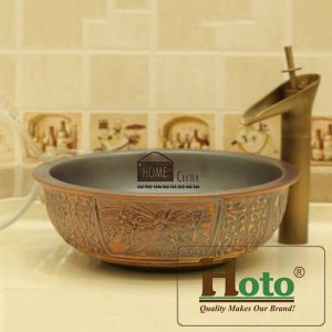 lavabo sứ mỹ thuật, chậu sứ giả đồng.