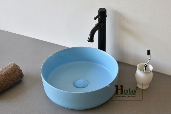 Lavabo sứ tròn màu xanh dương, chậu sứ màu xanh nước biển.