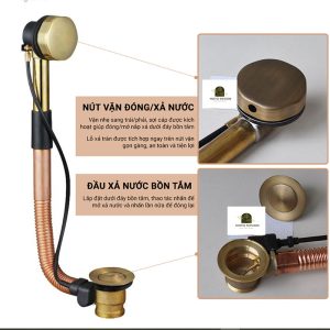 Bộ xả nước bồn tắm bằng đồng thau cao cấp có lỗ xả tràn.