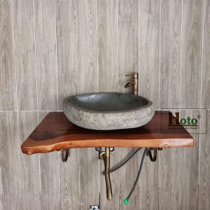 Bộ bàn gỗ me tây treo tường sử dụng cho lavabo đặt nổi.