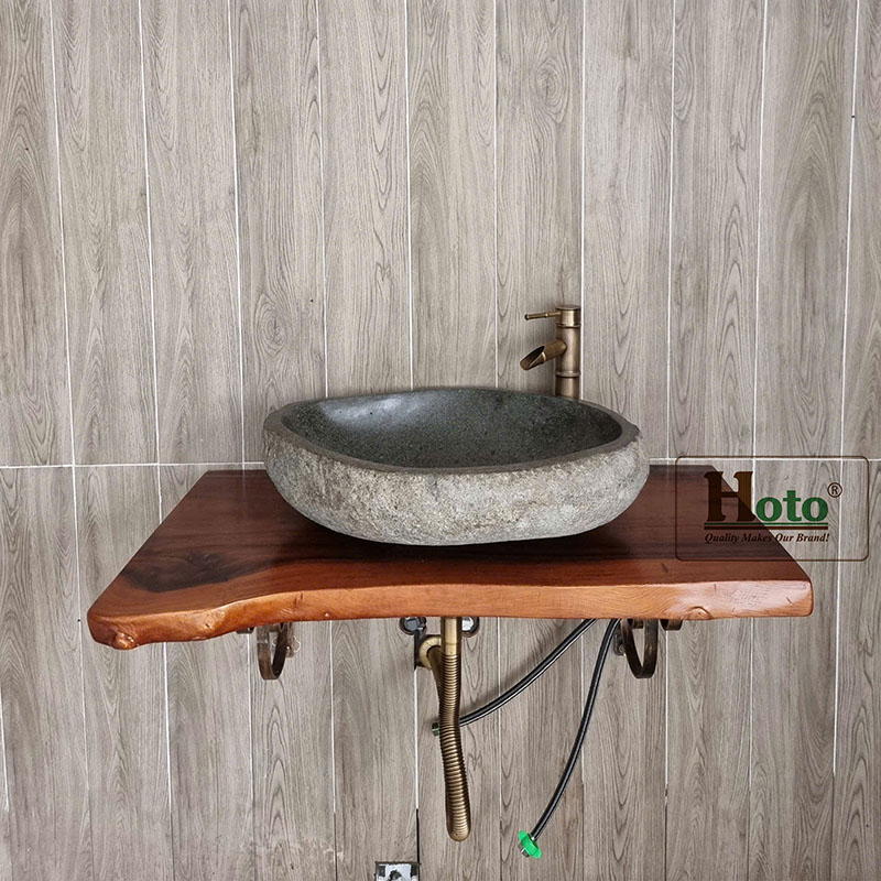 Bộ bàn gỗ me tây treo tường sử dụng cho lavabo đặt nổi.
