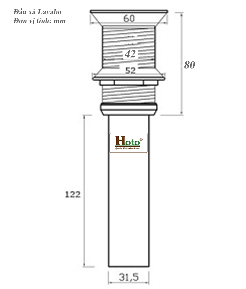 Thông số kĩ thuật bộ xả lavabo bằng đồng.