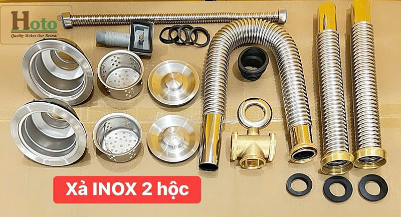 Bộ xả chậu rửa chén bằng Inox304 cao cấp sử dụng cho chậu đôi.