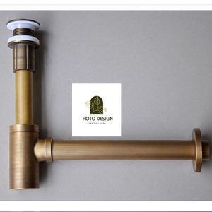 Bộ xả kính bằng đồng màu vàng cổ không có lỗ xả tràn dùng cho lavabo đá tự nhiên.