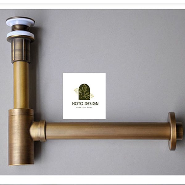 Bộ xả kính bằng đồng màu vàng cổ không có lỗ xả tràn dùng cho lavabo đá tự nhiên.