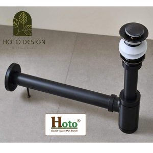 Bộ xả kính bằng đồng màu đen không có lỗ xả tràn dùng cho lavabo đá tự nhiên.