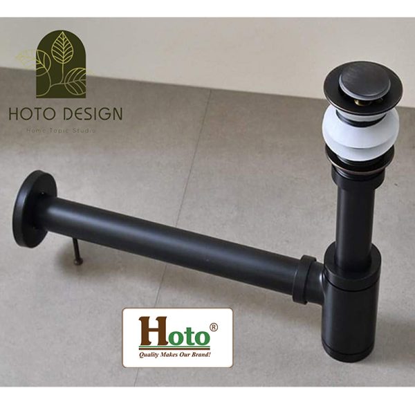 Bộ xả kính bằng đồng màu đen không có lỗ xả tràn dùng cho lavabo đá tự nhiên.