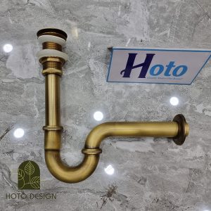 Bộ xả lavabo bằng đồng sang trọng, cao cấp màu vàng cổ điển.