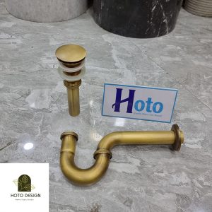 Bộ xả lavabo bằng đồng sang trọng, cao cấp màu vàng cổ điển.