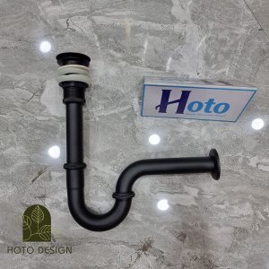 Bộ xả lavabo bằng đồng màu đen lịch lãm, sang trọng, gồm đầu xả và ống co P.