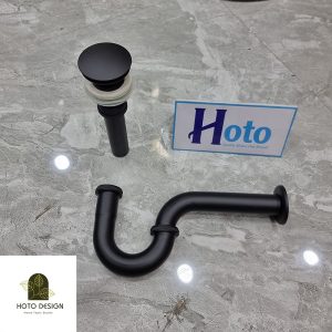 Bộ xả lavabo bằng đồng màu đen lịch lãm, sang trọng, gồm đầu xả và ống co P.