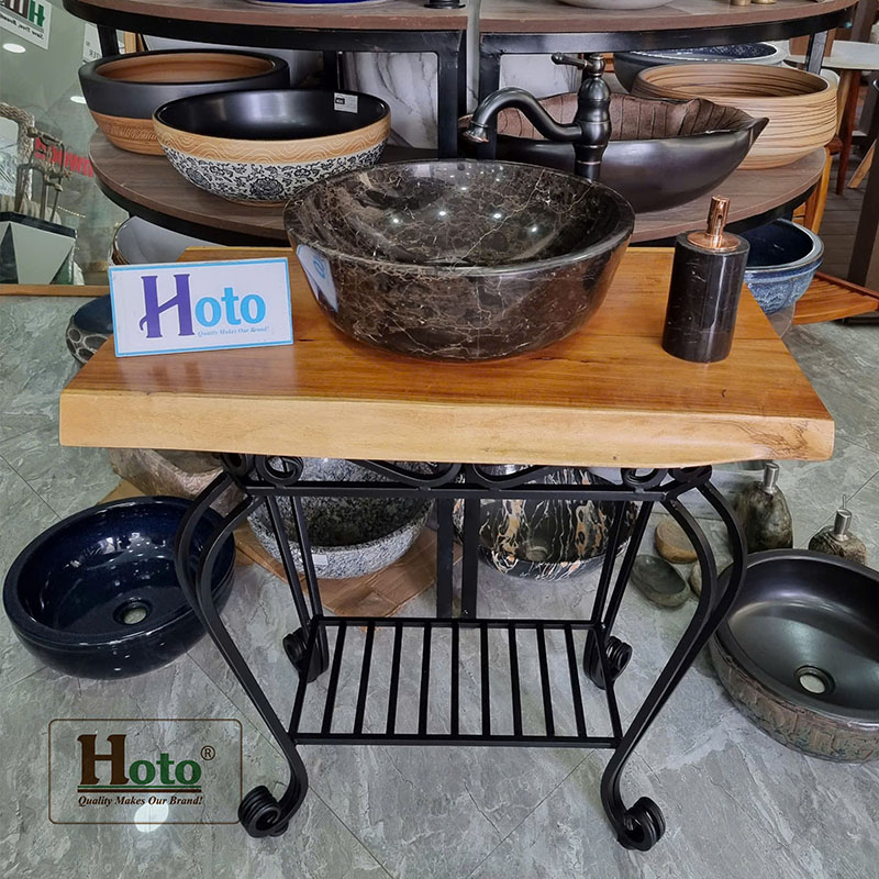 Bộ kệ gỗ me tây đặt sàn dùng cho lavabo đặt nổi.