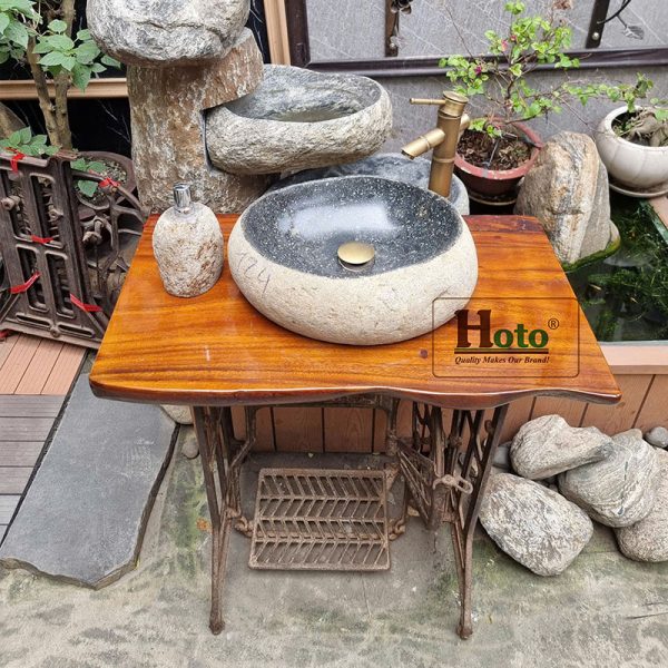 Bộ kệ gỗ me tây cao cấp kết hợp chân bàn máy may độc đáo.