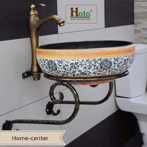 Kệ sắt treo tường dùng cho lavabo đế tròn.