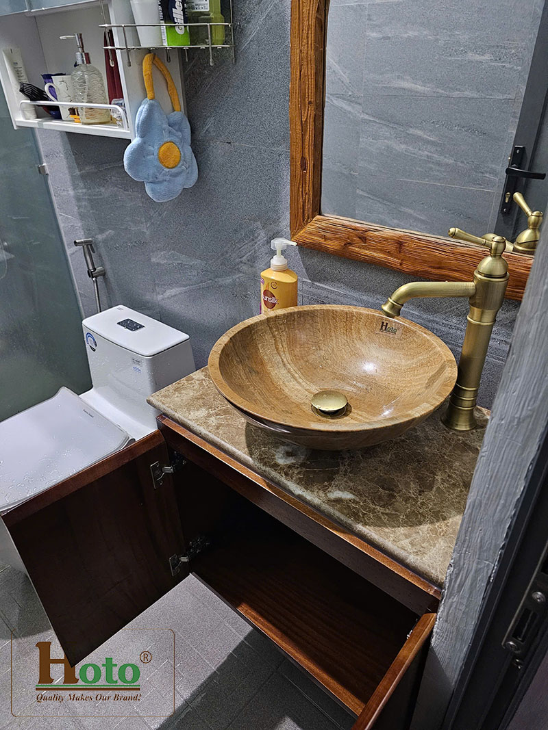 Tủ lavabo bằng gỗ me tây cao cấp treo tường dùng cho lavabo đặt nổi hoặc bán âm.