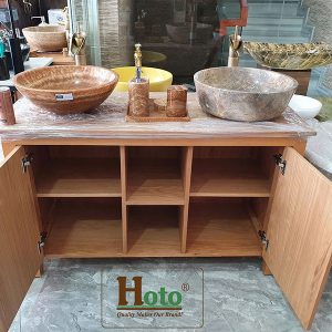 Tủ lavabo đôi bằng gỗ cao su chống nước dùng cho 2 lavabo đặt nổi.