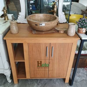 Tủ lavabo làm bằng gỗ cao su chống nước dùng cho lavabo đặt nổi.