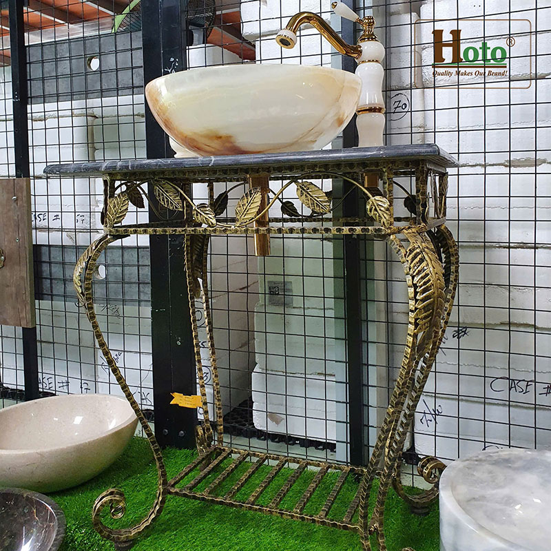 Bàn đá đặt lavabo kiểu cổ điển loại đặt sàn nhà tắm màu đen.
