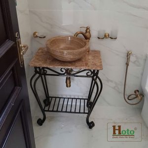 Bàn đá vàng đặt lavabo cao cấp sử dụng đặt sàn, phù hợp với không gian hoài cổ.