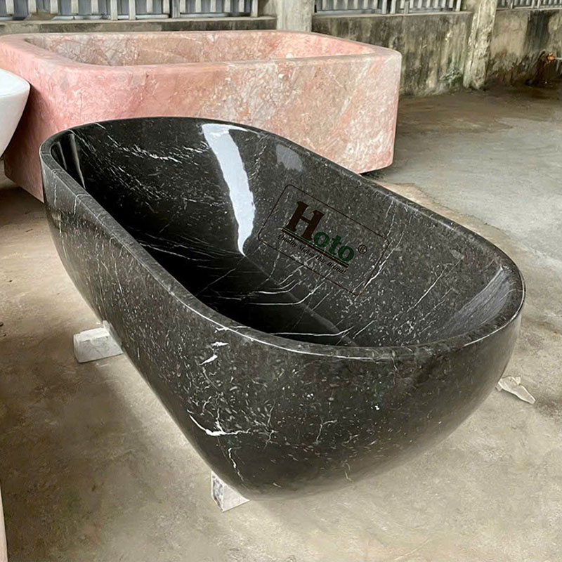 Bồn tắm bằng đá marble tự nhiên màu đen được làm từ đá nguyên khối với vẻ đẹp sang trọng, cao cấp.
