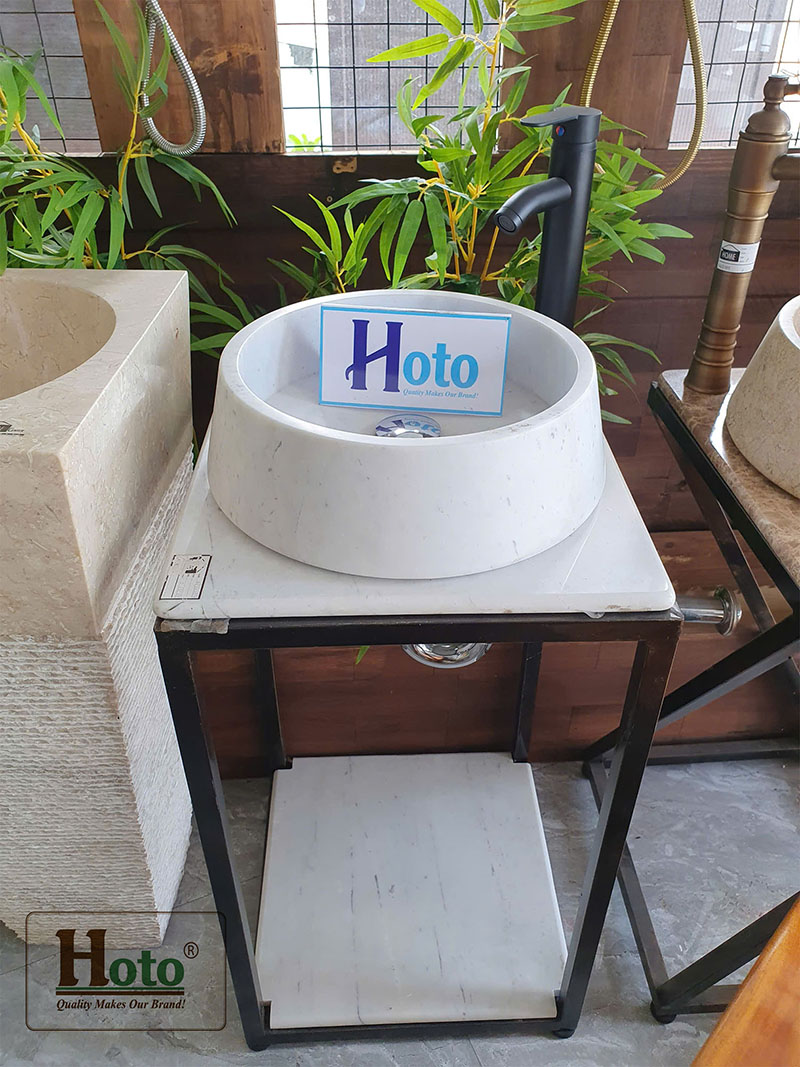 Kệ đá đặt chậu lavabo sử dụng đặt sàn, gọn gàng thẩm mỹ màu trắng.