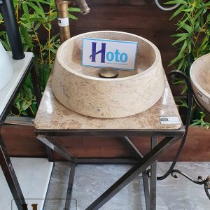 Kệ đá đặt chậu lavabo sử dụng đặt sàn, gọn gàng thẩm mỹ màu vàng.