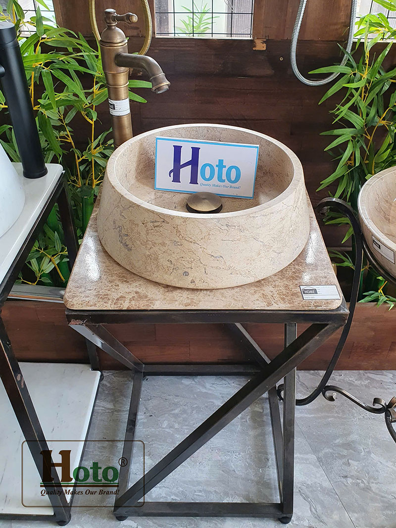 Kệ đá đặt chậu lavabo sử dụng đặt sàn, gọn gàng thẩm mỹ màu vàng.