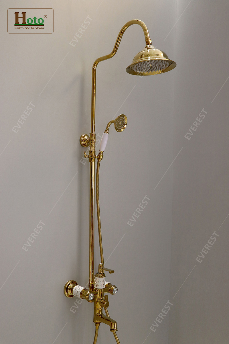 Sen cây tắm đứng mạ vàng sang trọng cao cấp dành cho nhà tắm.