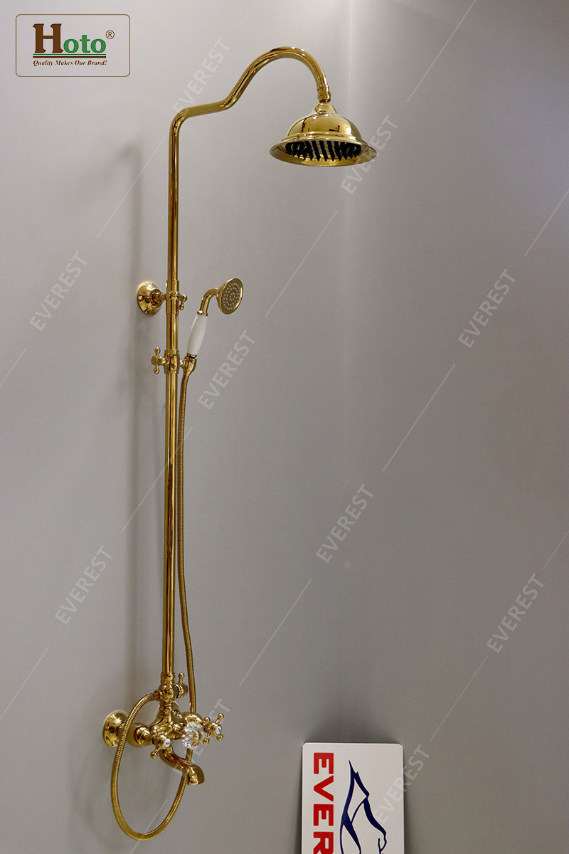 Sen cây tắm đứng mạ vàng EV-MV03 làm bằng chất liệu đồng thau cao cấp.