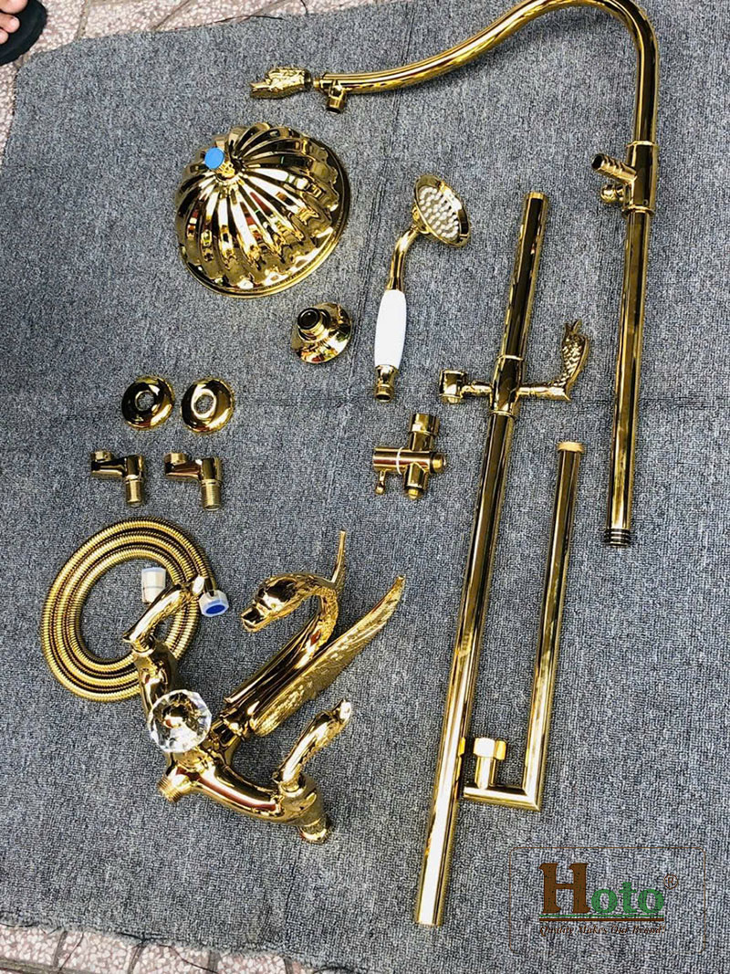 Sen tắm bằng đồng mạ vàng cao cấp hình chim thiên nga EV-MV01.