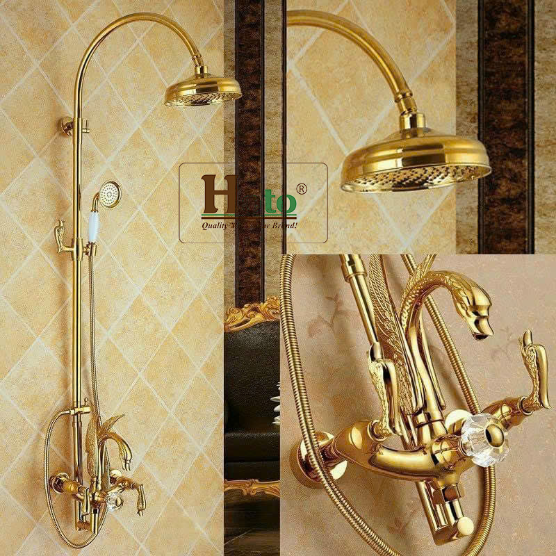 Sen tắm bằng đồng mạ vàng cao cấp hình chim thiên nga EV-MV01.