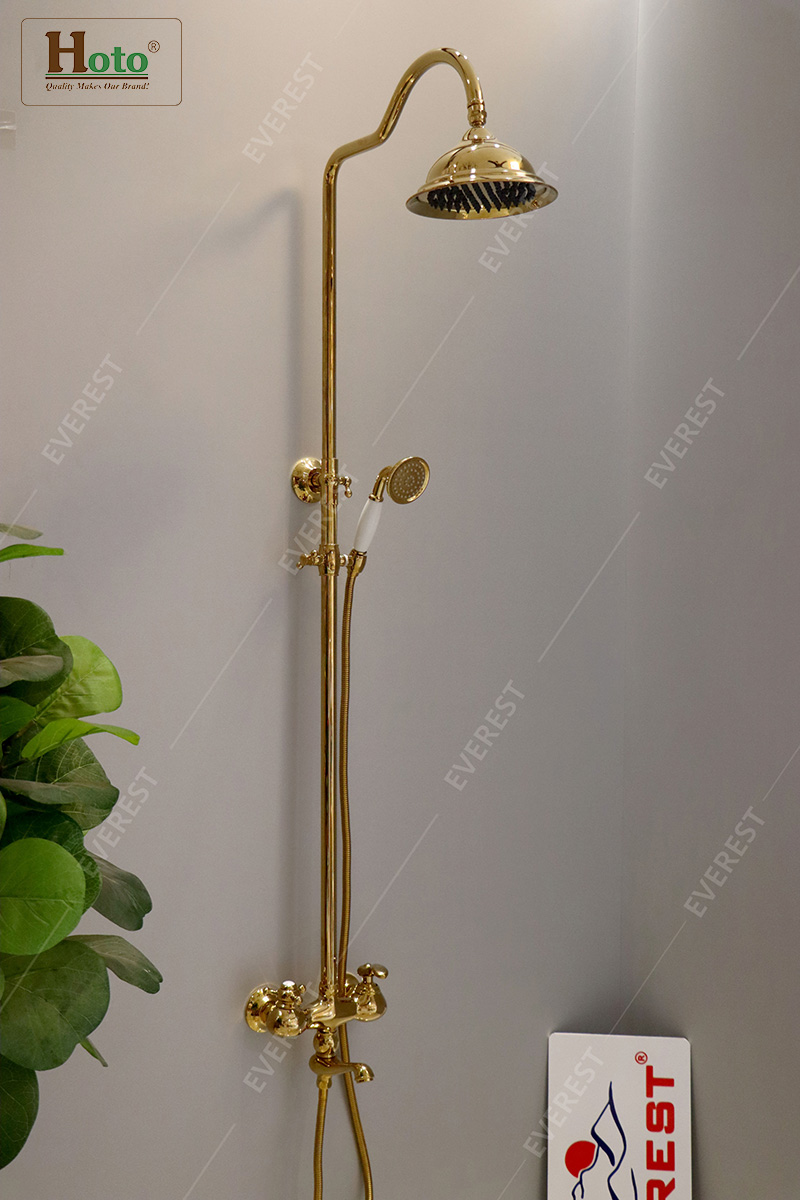Sen tắm mạ vàng EV-MV04 làm bằng đồng thau cao cấp với bề mặt sáng bóng.