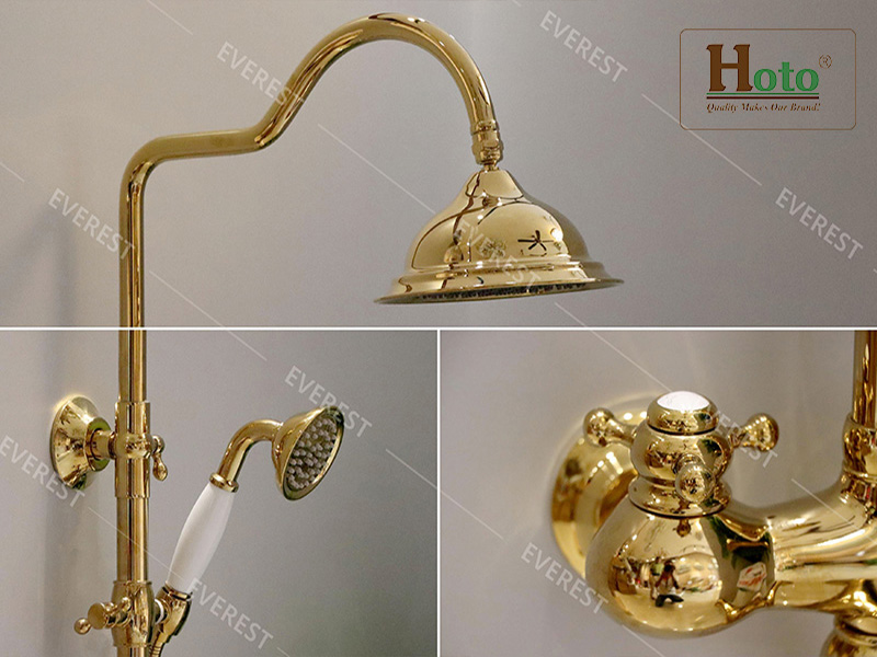 Sen tắm mạ vàng EV-MV04 làm bằng đồng thau cao cấp với bề mặt sáng bóng.
