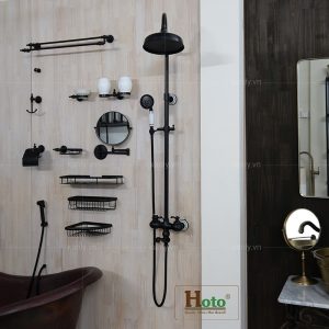 Vòi sen tắm đứng bằng đồng màu đen cao cấp sang trọng dành cho nhà tắm hiện đại, tân cổ điển.
