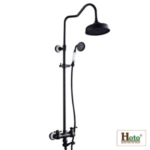 Vòi sen tắm đứng bằng đồng màu đen cao cấp sang trọng dành cho nhà tắm hiện đại, tân cổ điển.